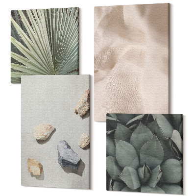 Négy részes vászonkép szett Kövek, fa, szövet, különféle textúrák