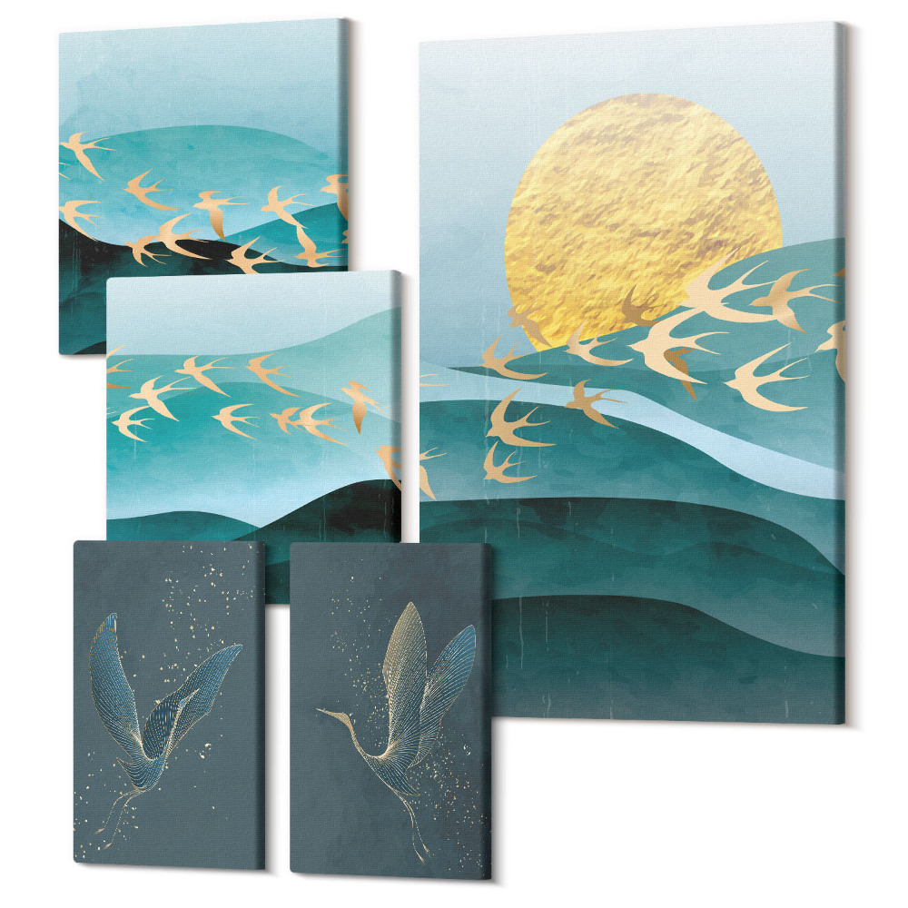 Öt részes vászonkép A természet harmóniája a madarakkal és a hullámokkal modern stílusban