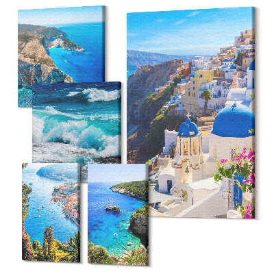 Öt részes vászonkép szett Égei-tengeri tájak festői kilátással