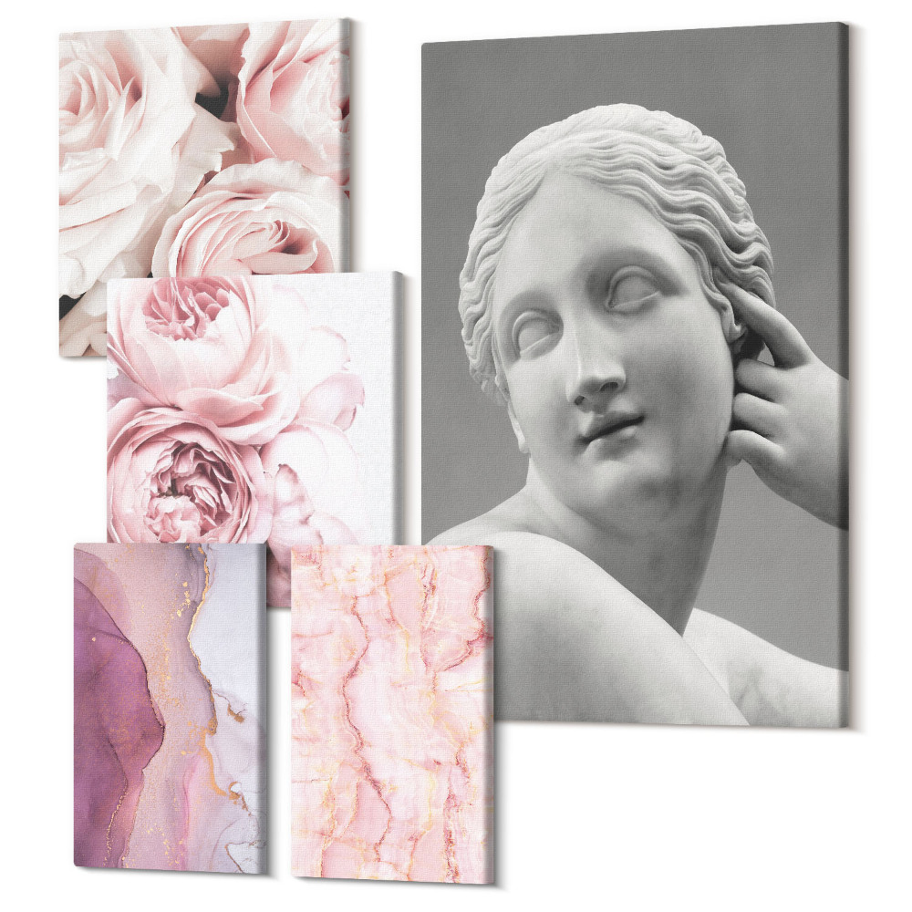 Vászonkép ötrészes Virágos díszítés, faragással, klasszikus stílusban