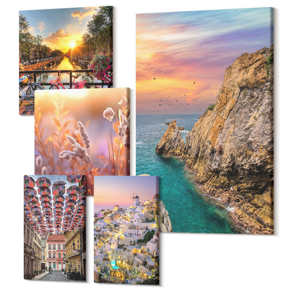 Öt részes vászonkép szett Tengerparti tájak és Európa elbűvölő városai