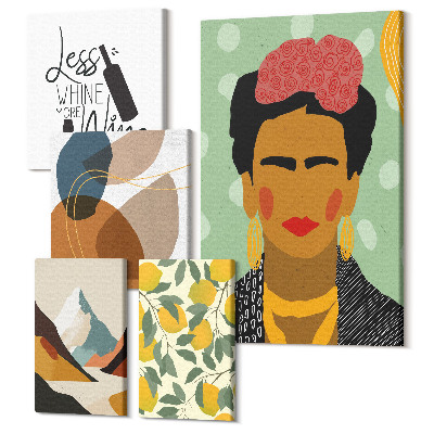 Öt részes vászonkép Boho stílus portrékkal és absztrakt mintákkal