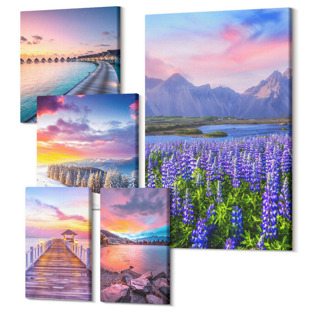 Vászonkép ötrészes Természeti tájak festői hegyi kilátással