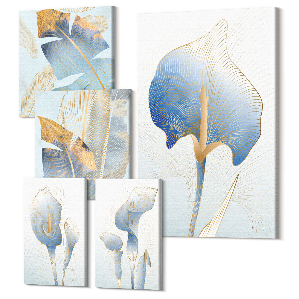 Öt részes vászonkép szett Stílusos virágok a természet finom árnyalataiban