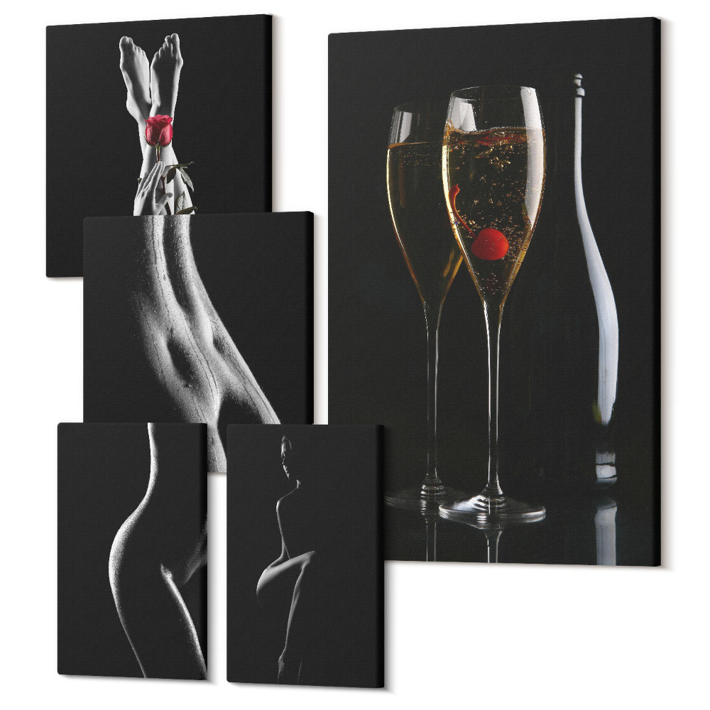 Öt részes vászonkép szett Elegáns akcentusok modern stílusban, az intimitás témájával