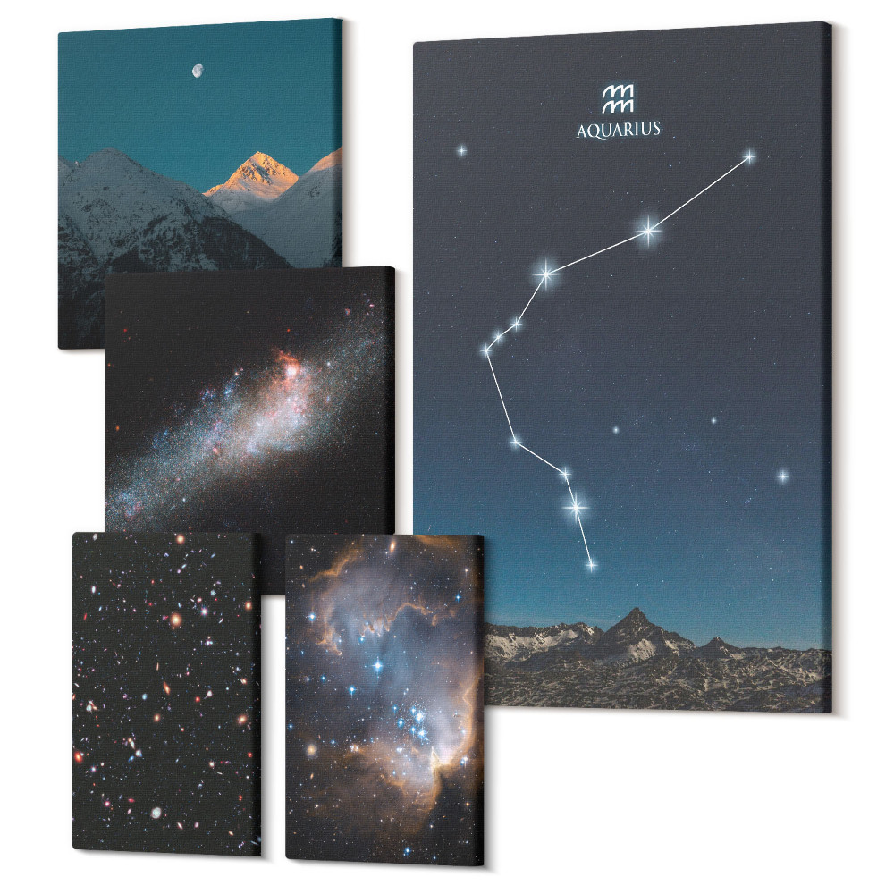 Öt részes vászonkép szett Galaxisok és csillagképek kozmikus tájai az éjszakai égbolton