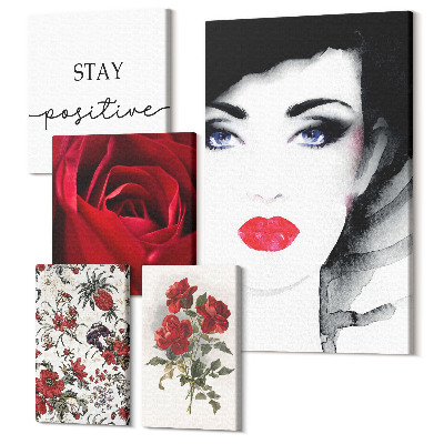 Vászonkép ötrészes Női portrék és vintage virágmotívumok