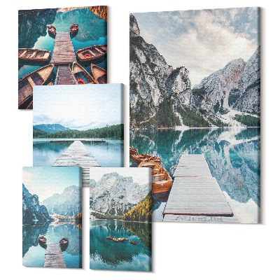 Öt részes vászonkép Hegyi tájak vízi utakkal és csónakokkal