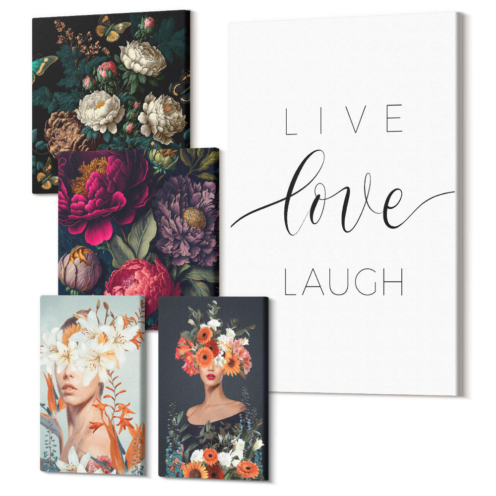 Vászonkép ötrészes Virágos inspirációk motiváló szlogenekkel a belső terekhez