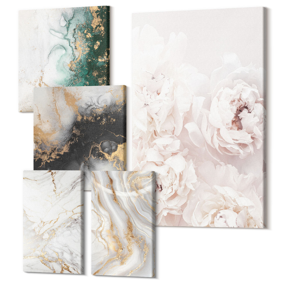 Öt részes vászonkép Virágos díszítések és absztrakt minták elegáns stílusban