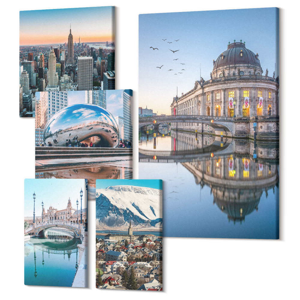 Vászonkép ötrészes Városi tájak modern építészettel és természettel