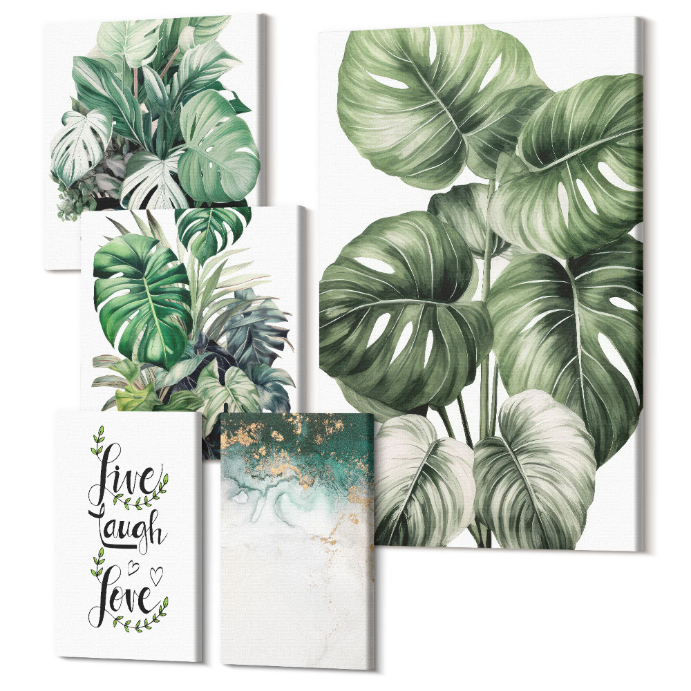 Öt részes vászonkép szett Növényi motívumok inspiráló idézetekkel és absztrakt művészettel