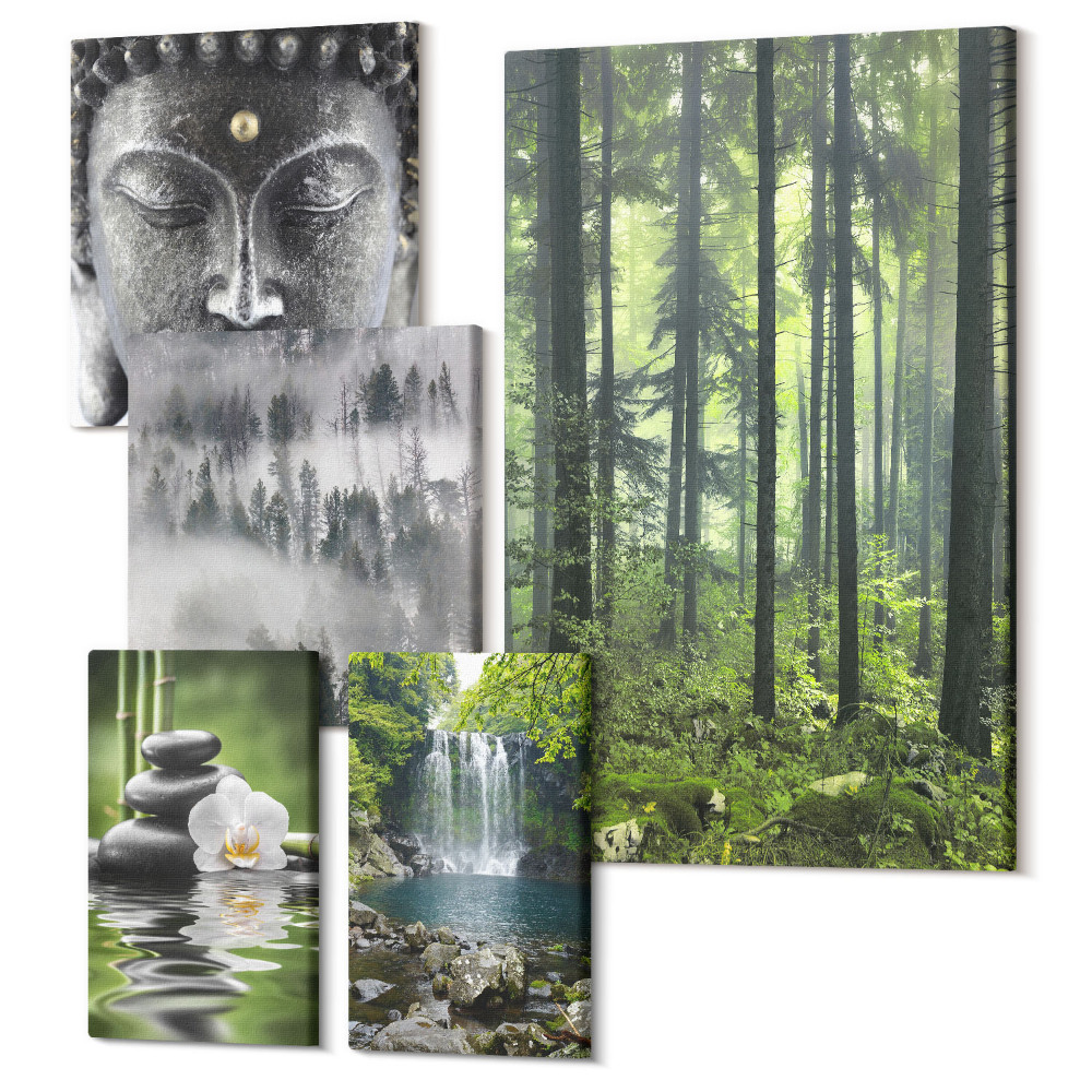 Öt részes vászonkép szett Pihentető természeti témák zen elemekkel és vízesésekkel