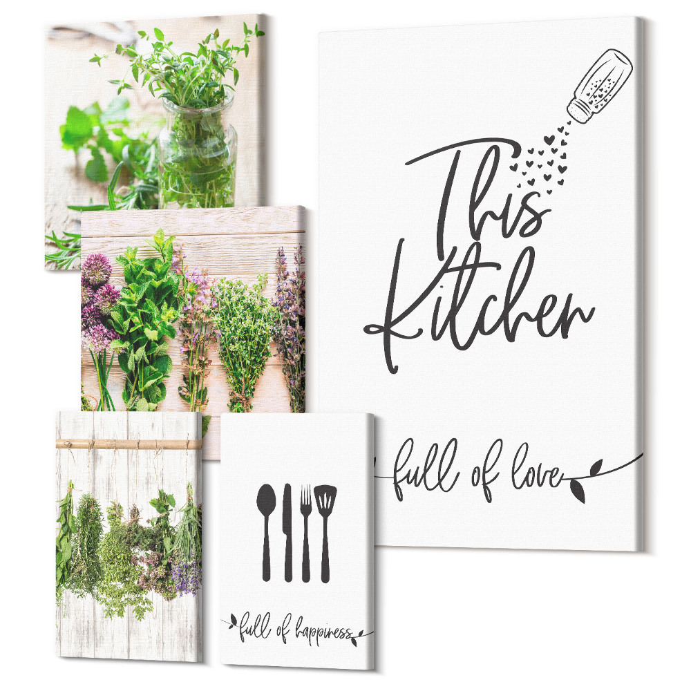 Öt részes vászonkép Konyhai inspiráció gyógynövényekkel és a főzés szeretetével