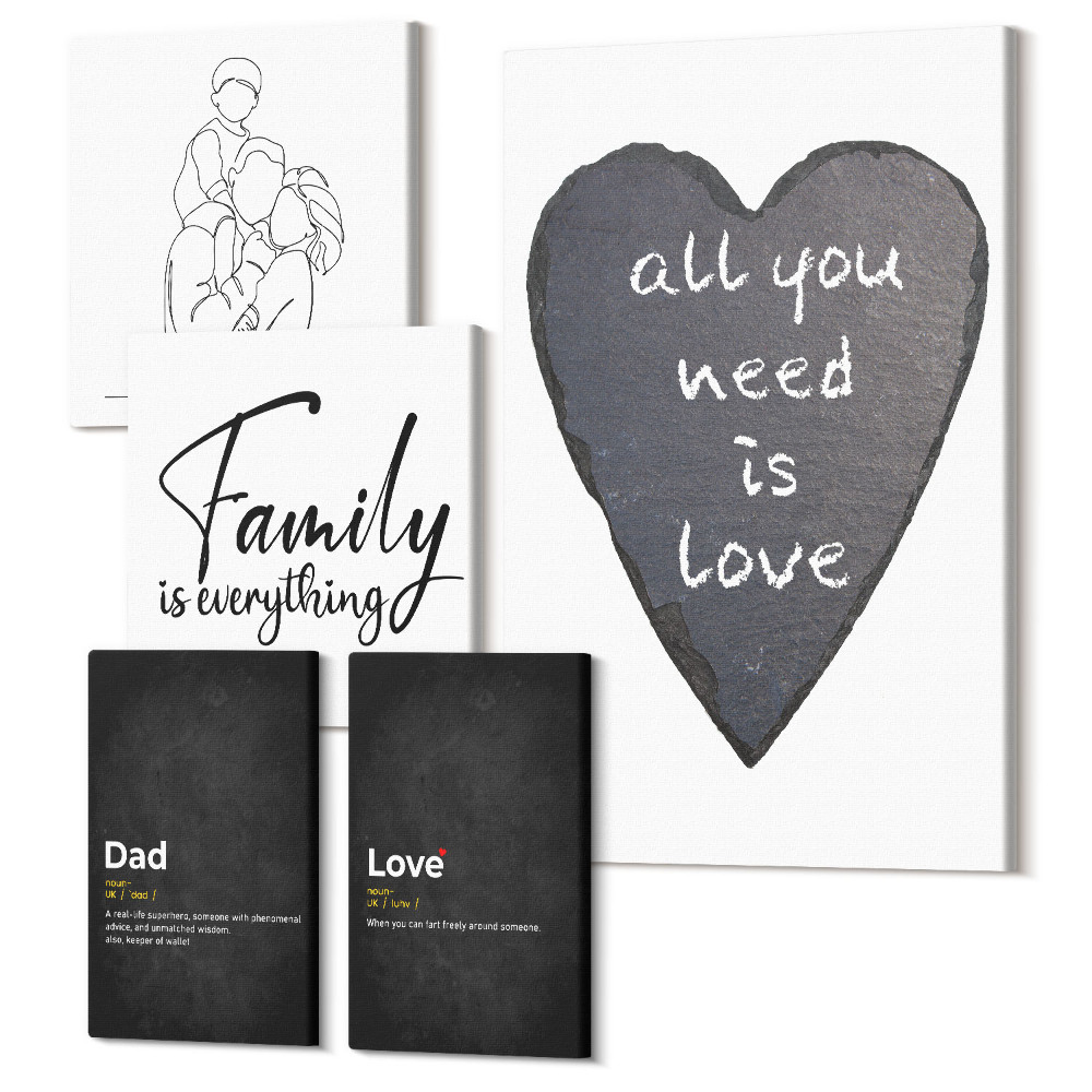 Öt részes vászonkép szett Családi értékek a szeretet és a közelség modern stílusban