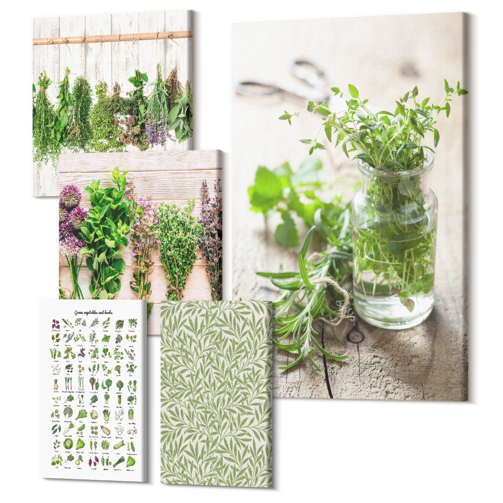 Öt részes vászonkép szett Gyógynövények inspirációi természetes dekorációs stílusban