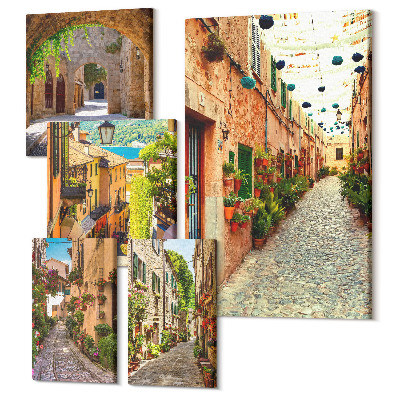 Öt részes vászonkép szett Bájos utcák zöld növényekkel a városokban