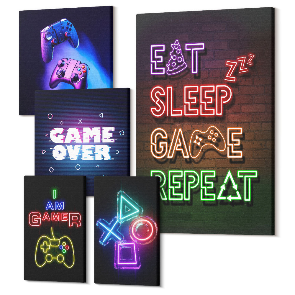 Öt részes vászonkép szett Neon számítógépes játéktémák kemény játékosoknak