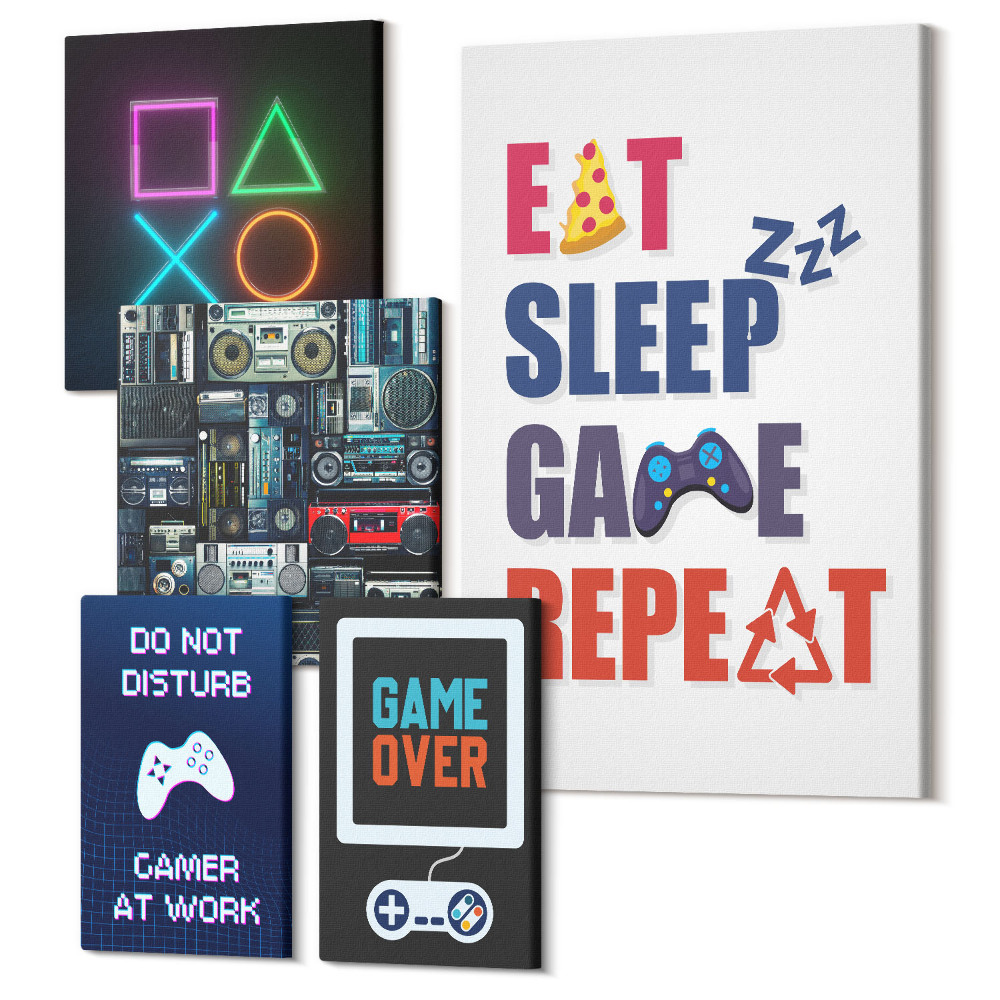 Vászonkép ötrészes Stílusos dekorációk videojátékok szerelmeseinek