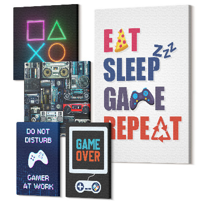 Vászonkép ötrészes Stílusos dekorációk videojátékok szerelmeseinek