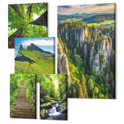 Vászonkép ötrészes Zöld tájak természettel és festői ösvényekkel