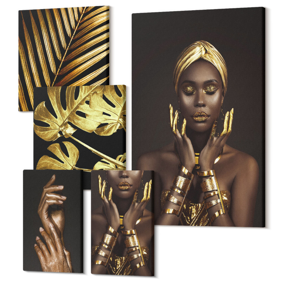 Öt részes vászonkép szett Glamour stílusú portrék nőkről a természet elemeivel