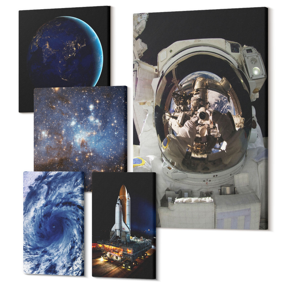 Vászonkép ötrészes Űrfelfedezések: Látványok az Univerzumról és az űrhajósokról
