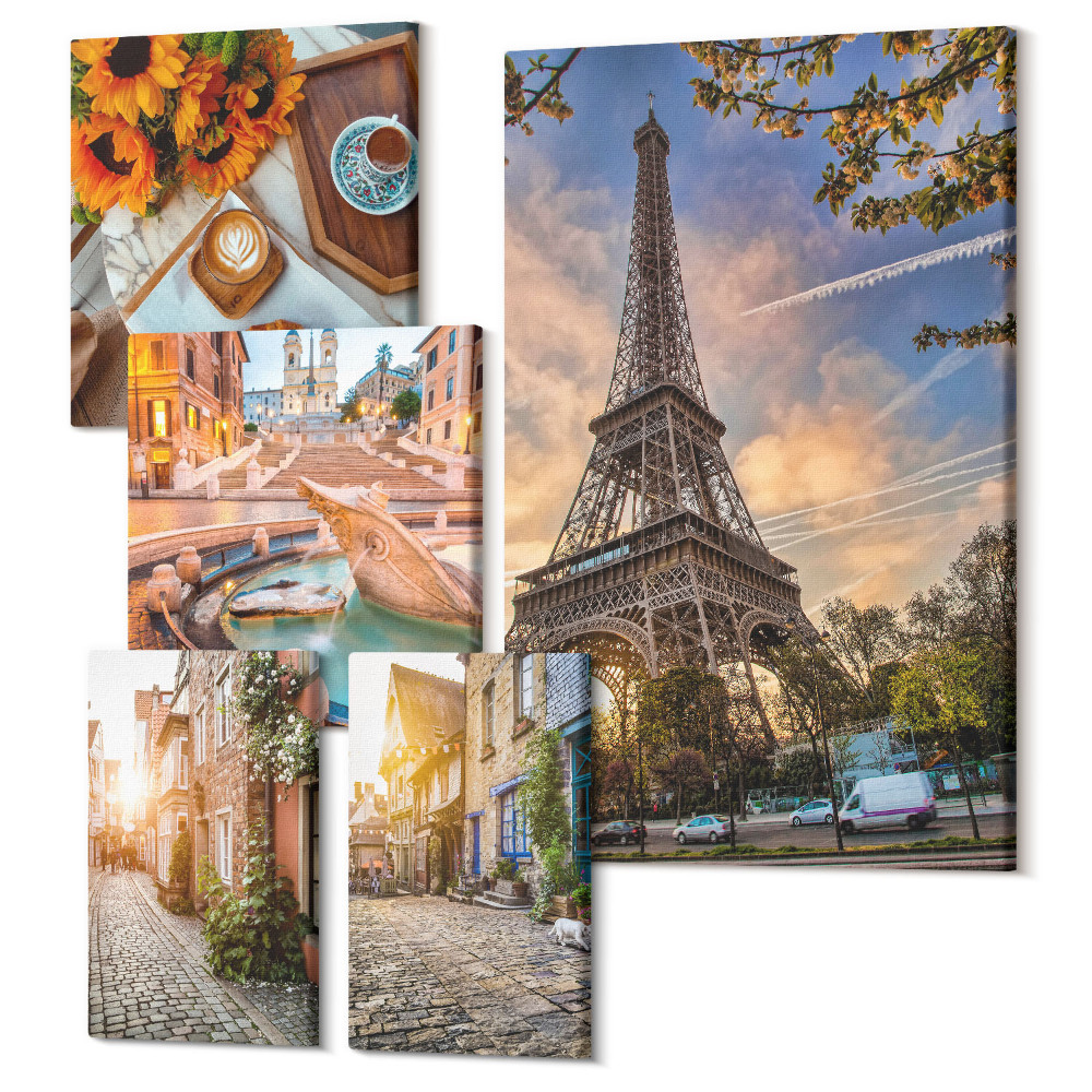 Öt részes vászonkép Hangulatos, bájos kilátás nyílik az európai városokra és kávézókra