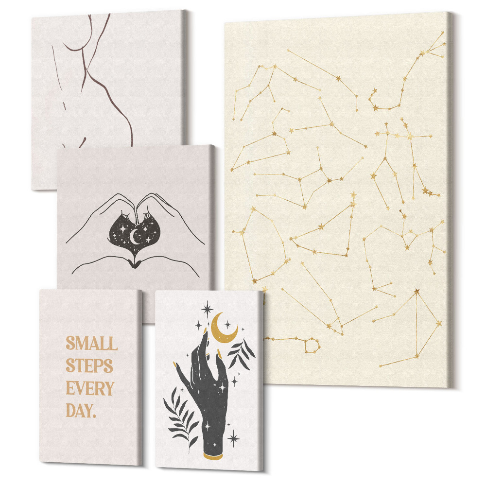 Öt részes vászonkép szett Minimalista motívumok a tér és a természet ihlette