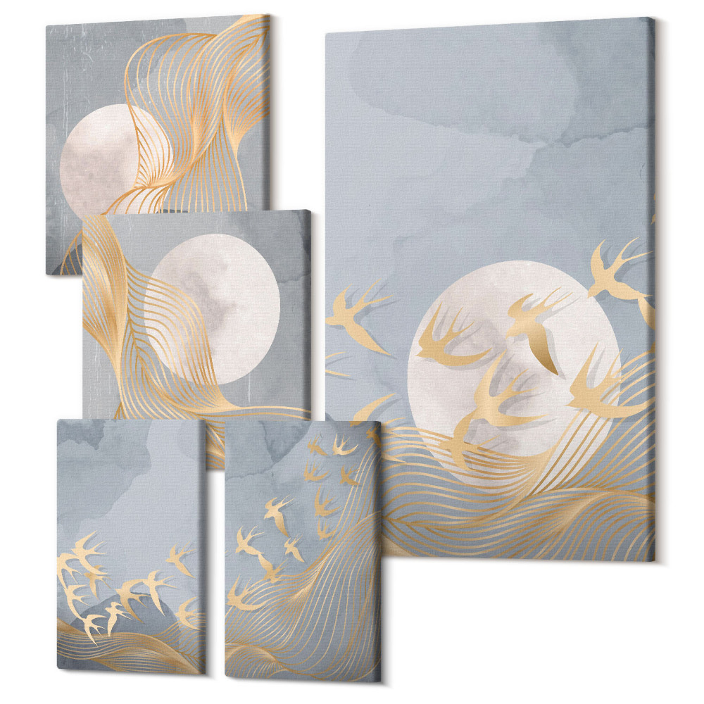 Vászonkép ötrészes A természet harmóniája finom árnyalatokban és motívumokban