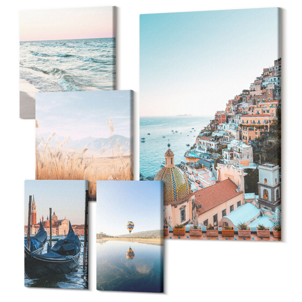 Öt részes vászonkép Bájos kilátás nyílik a tengerparti városokra és tájakra