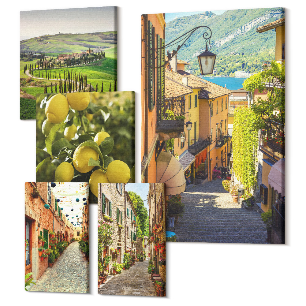 Öt részes vászonkép szett Olaszország bájos utcái és festői tájai