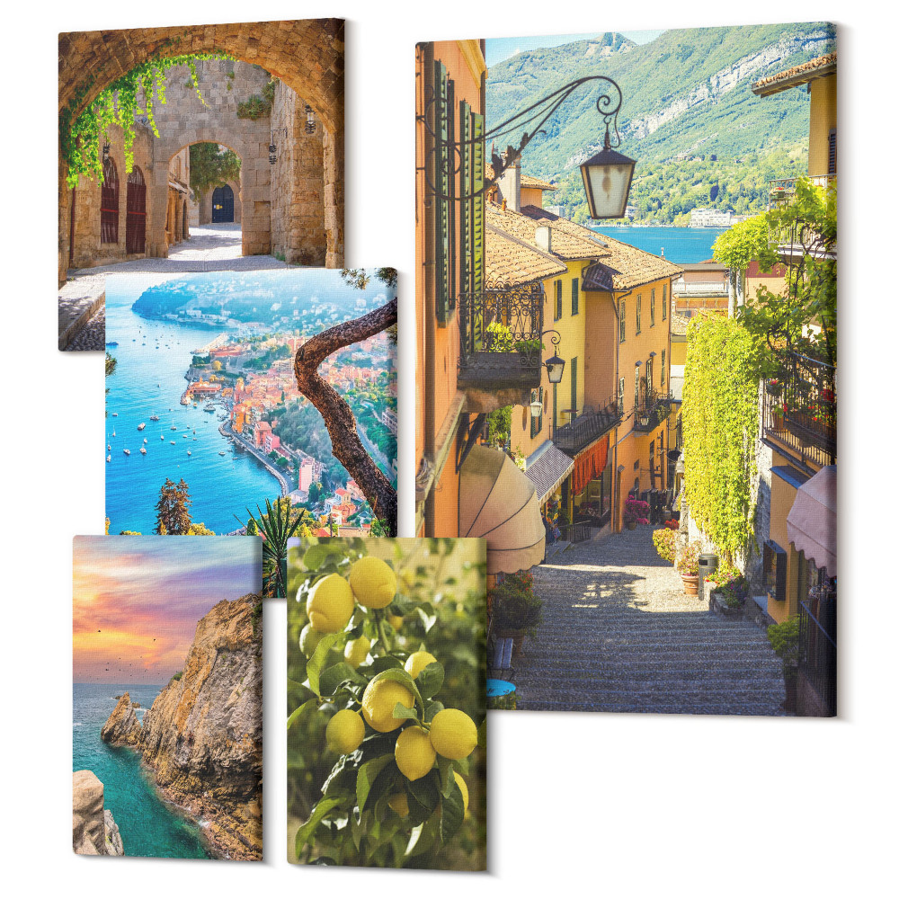 Vászonkép ötrészes Bájos kilátás nyílik a tengerparti városokra és tájakra