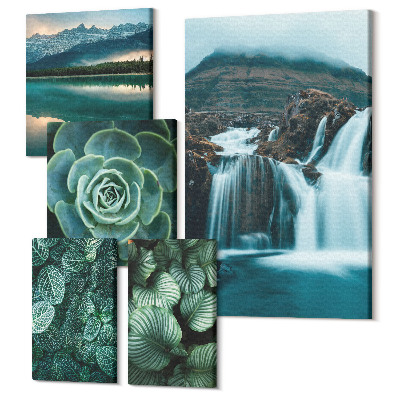 Vászonkép ötrészes Zöld növények és vízesések természetes stílusban