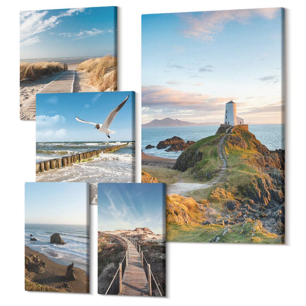 Öt részes vászonkép szett Tengerparti kilátás világítótornyokkal és strandokkal a háttérben