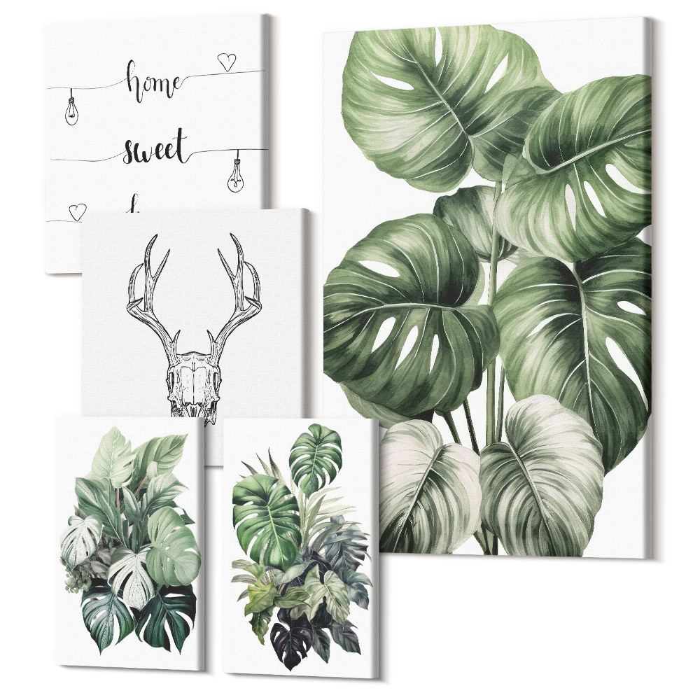 Öt részes vászonkép Növényi motívumok a természet elemeivel és az otthon szóval