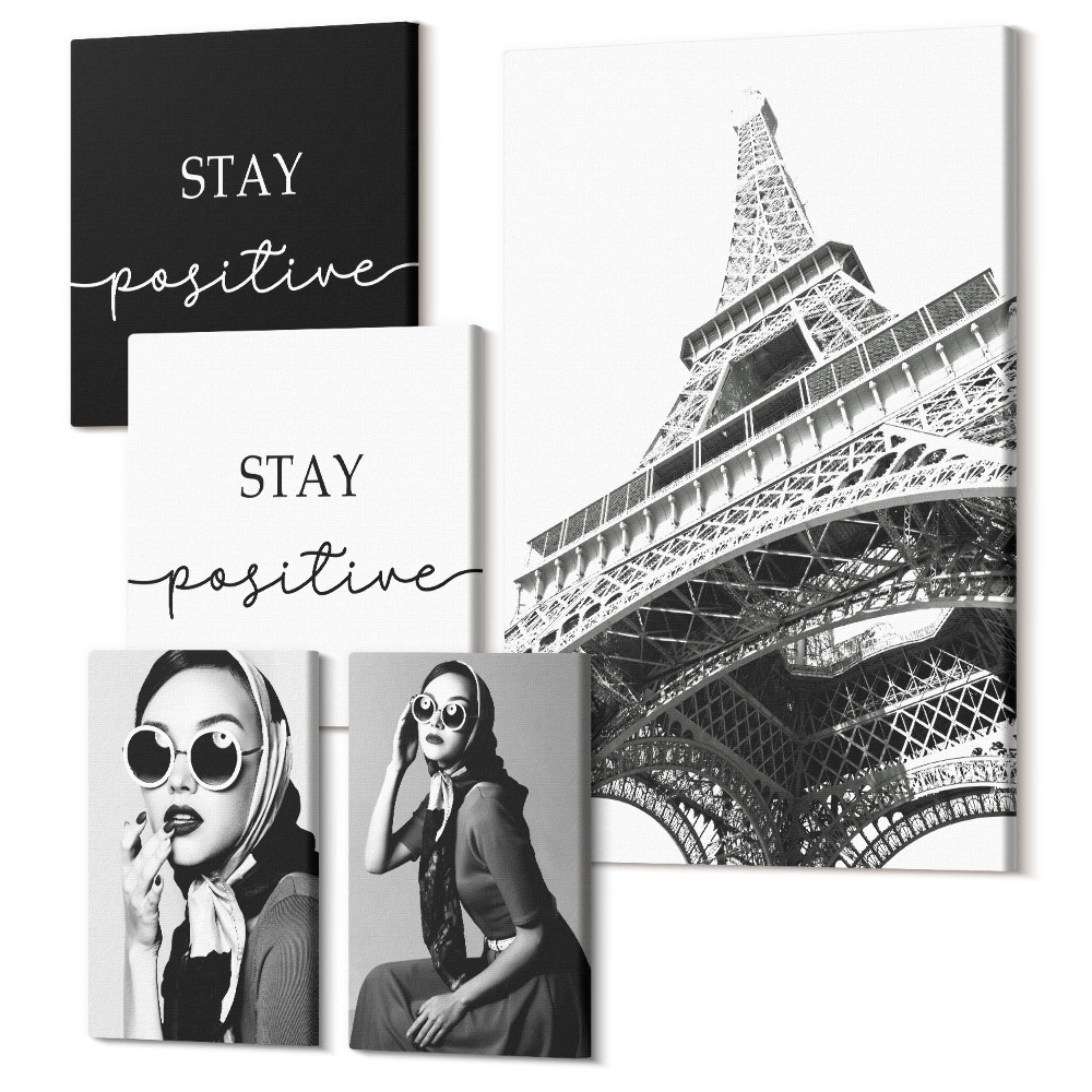 Öt részes vászonkép Stílusos grafika divatos és párizsi akcentussal