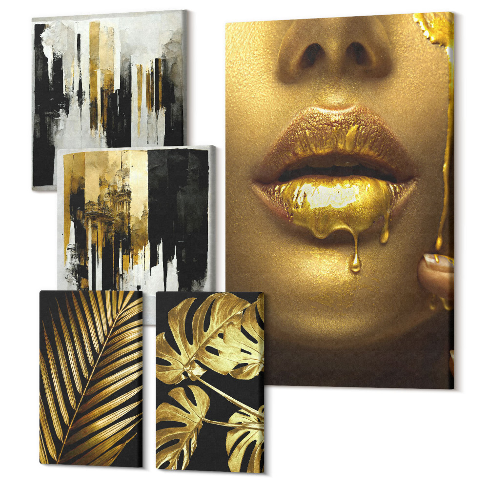 Vászonkép ötrészes Glamour stílus növényi motívumokkal és emberi arcokkal