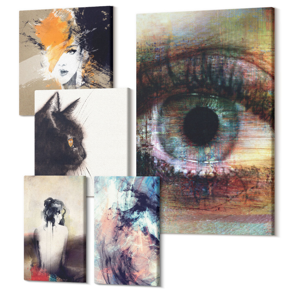 Öt részes vászonkép Modern művészeti portrék és absztrakció egy készletben