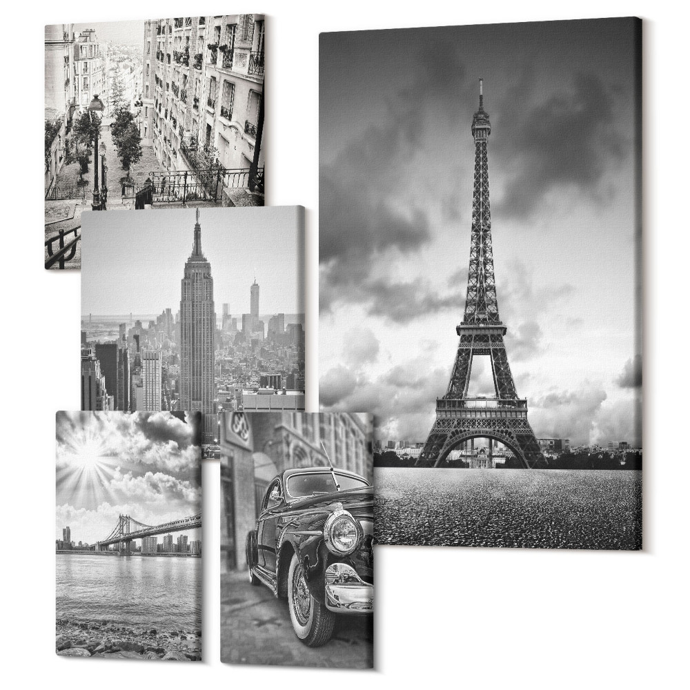 Öt részes vászonkép szett Városi tájak világ építészeti ikonjaival