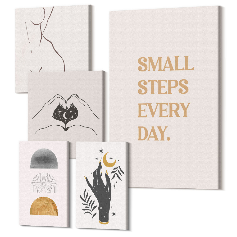 Vászonkép ötrészes Motiváció és pozitív gondolkodás minimalista stílusban