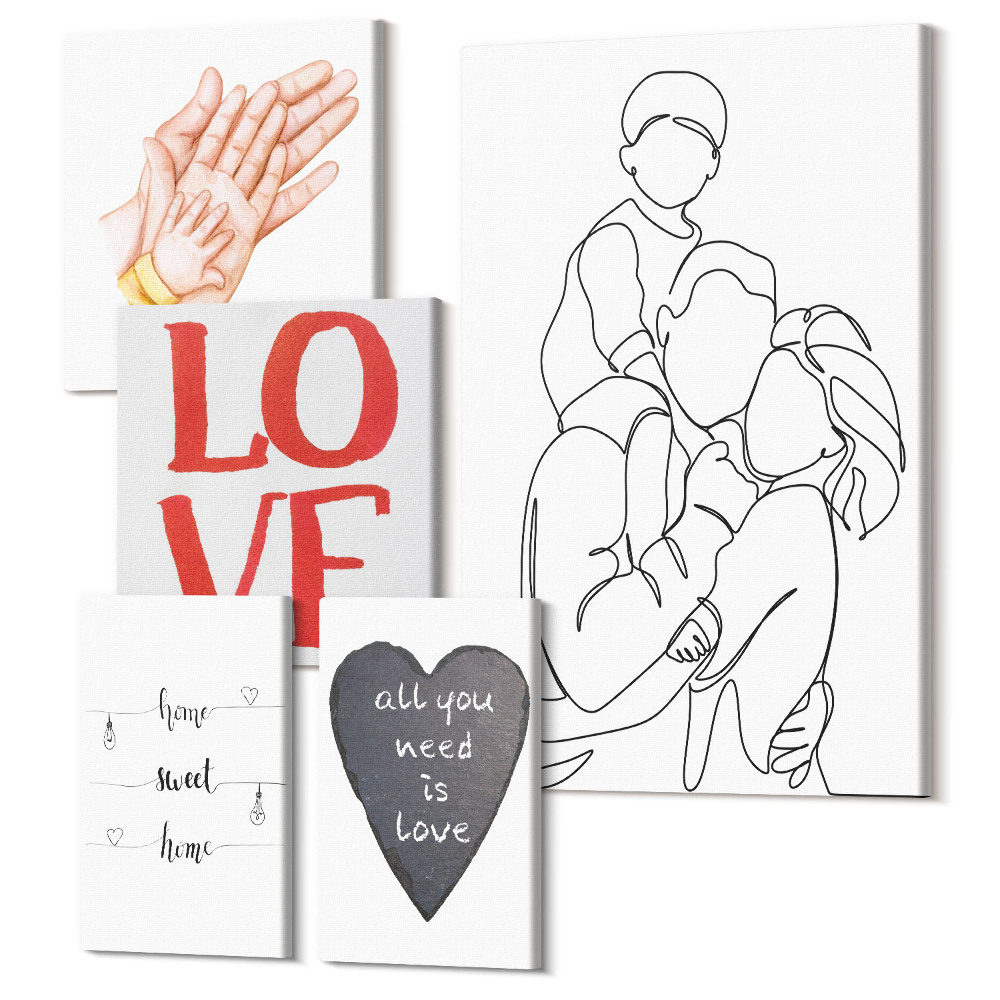 Vászonkép ötrészes Család, szerelem, melegség, otthon, boldogság pillanatai