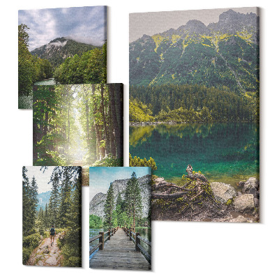 Vászonkép ötrészes Természetes hegyi tájak és erdei túraútvonalak