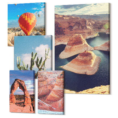 Öt részes vászonkép Természeti tájak hegyekkel és vízképződményekkel