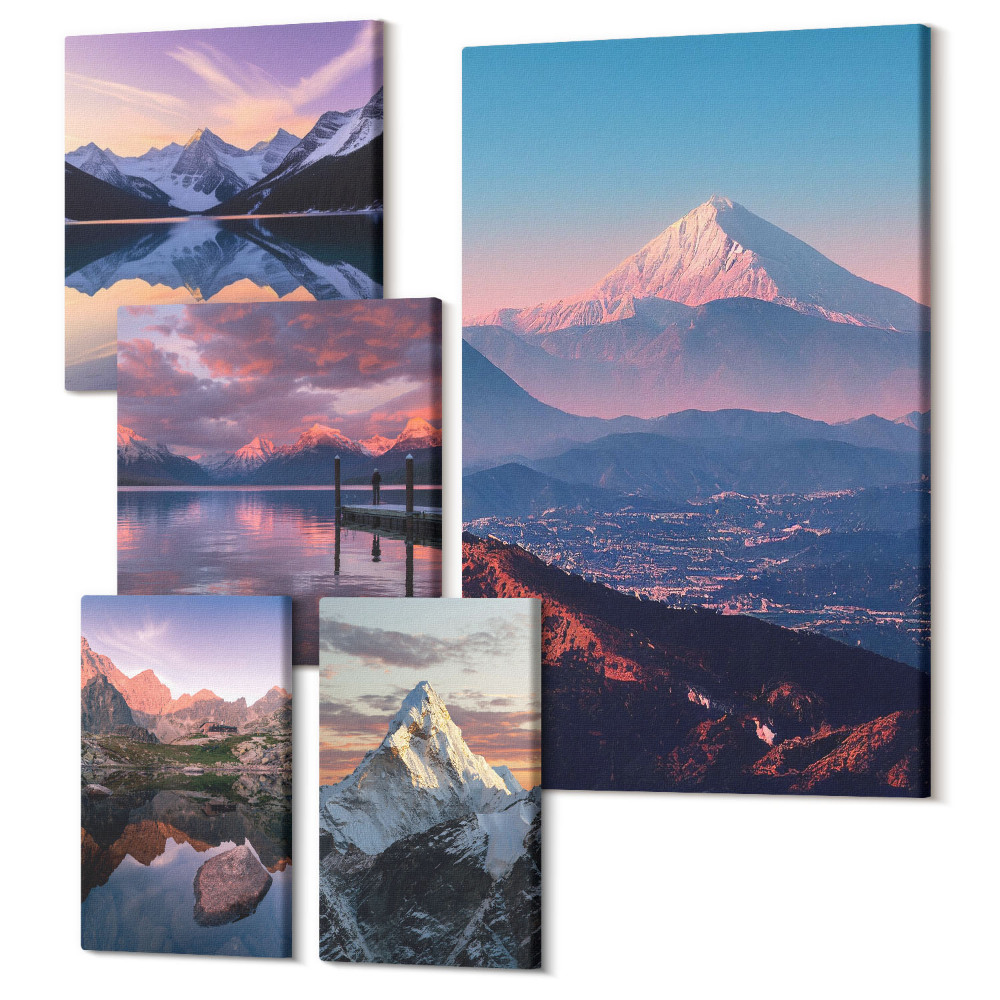 Öt részes vászonkép Hegyi tájak, kilátással a festői csúcsokra