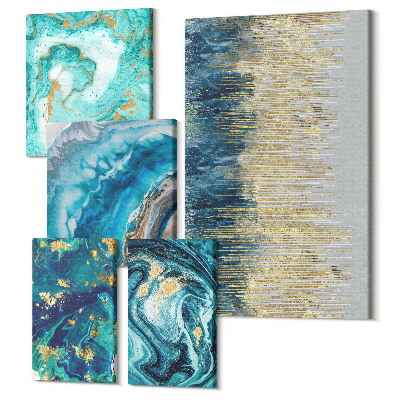 Vászonkép ötrészes Absztrakt kompozíciók kék és zöld árnyalataiban