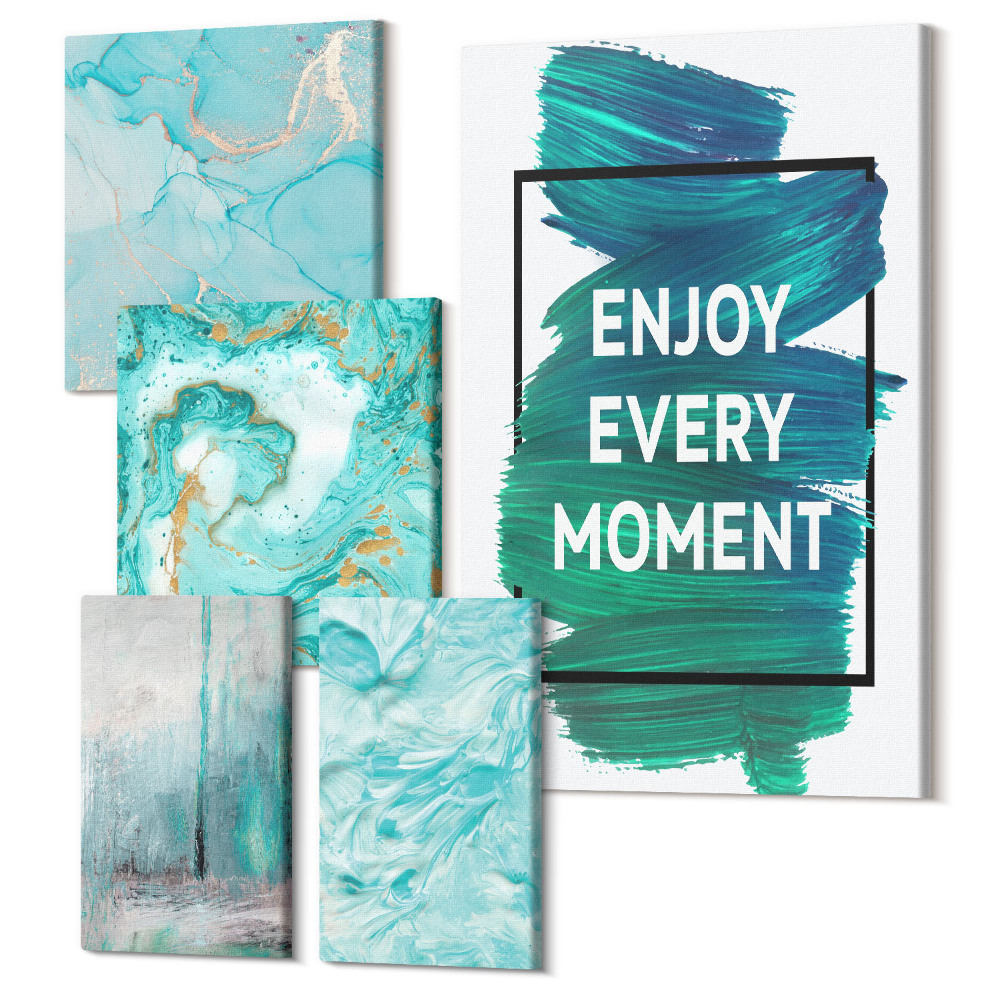 Vászonkép ötrészes Absztrakt kompozíciók inspiráló feliratokkal és mintákkal