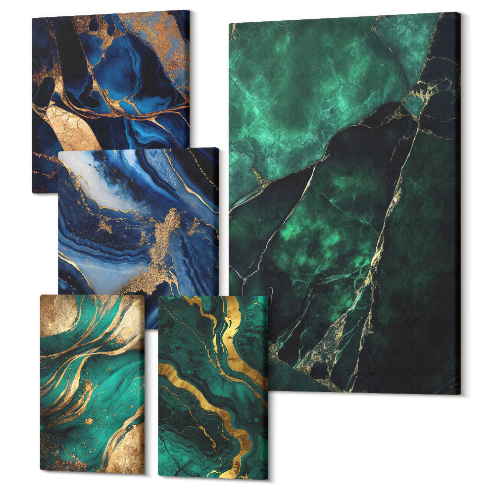 Öt részes vászonkép szett Elegáns absztrakciók a zöld és a kék árnyalataiban