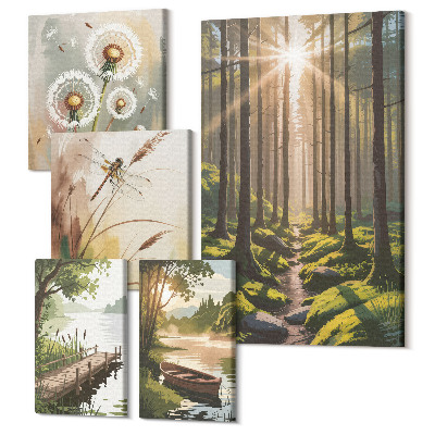 Vászonkép ötrészes Erdei tájak természettel és békével a háttérben