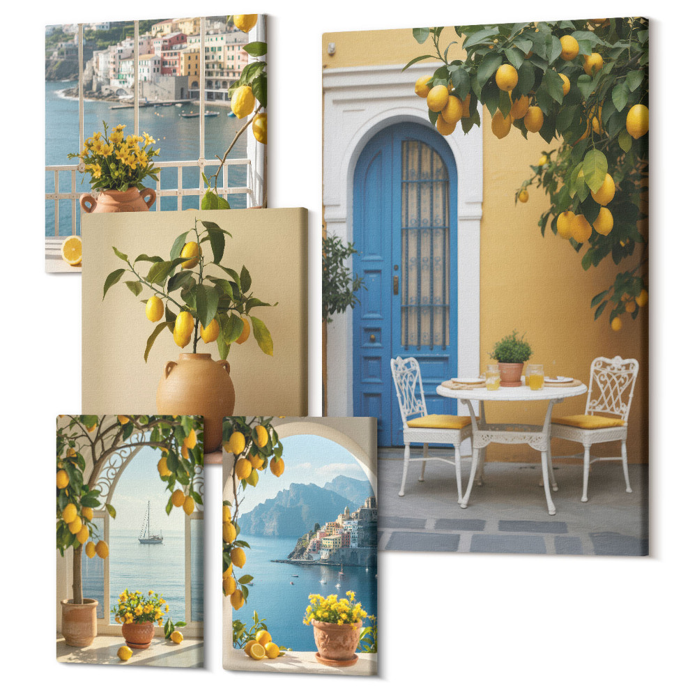 Öt részes vászonkép szett Citrom ihletésű, napfényes mediterrán stílusban